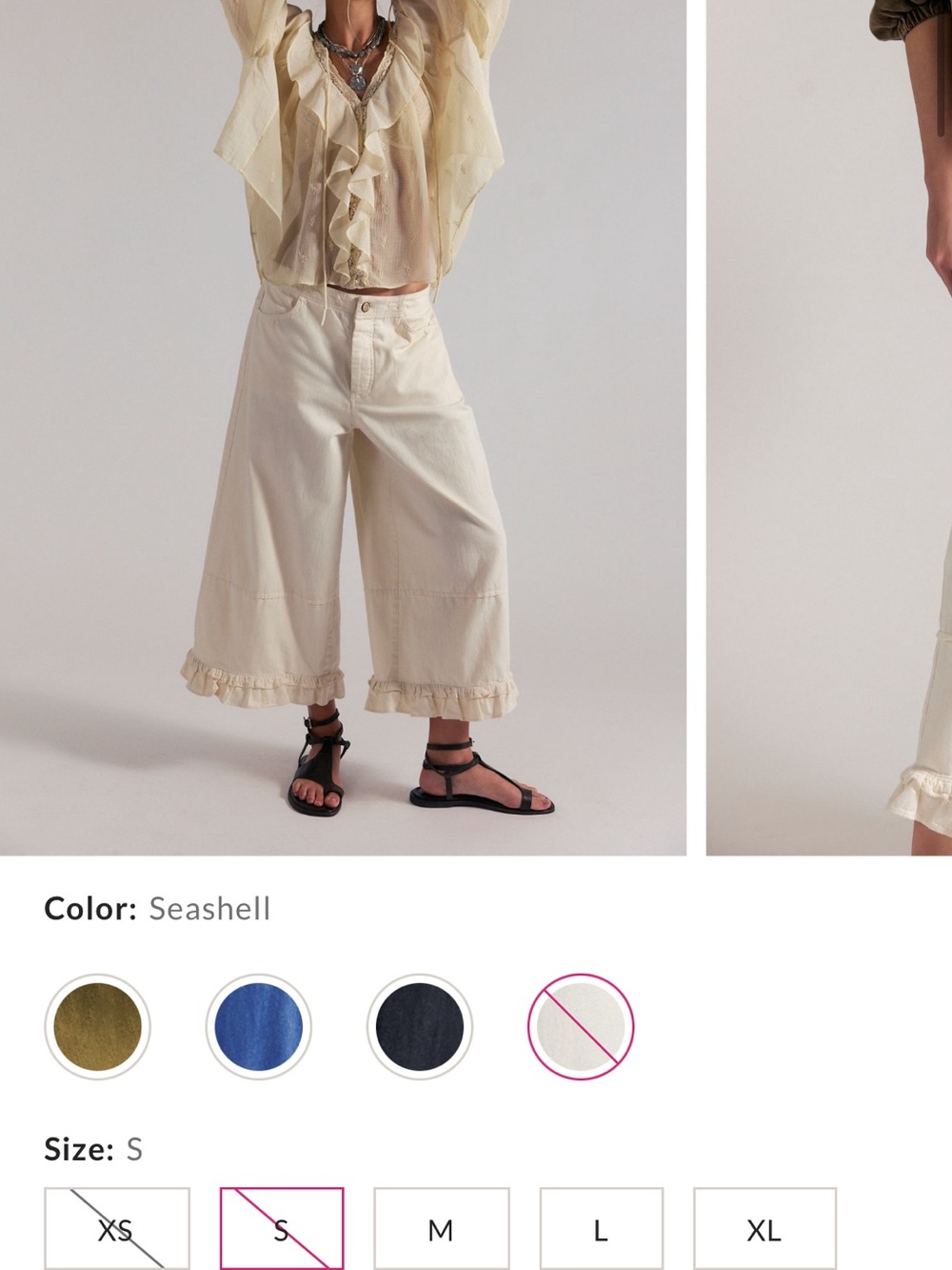 We The Free Seashell Ruffle-Hem Wide-Leg Cropped Pants